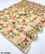 Zari Linen Chanderi Saree with Patola Digital Print & Tassels – Floral Designer Saree Available in 6 piece set & single piece - M.R. Saree Emporium