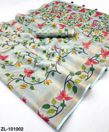 Zari Linen Chanderi Saree with Patola Digital Print & Tassels – Floral Designer Saree Available in 6 piece set & single piece - M.R. Saree Emporium