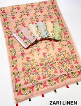 Zari Linen Chanderi Saree with Patola Digital Print & Tassels – Floral Designer Saree Available in 6 piece set & single piece - M.R. Saree Emporium