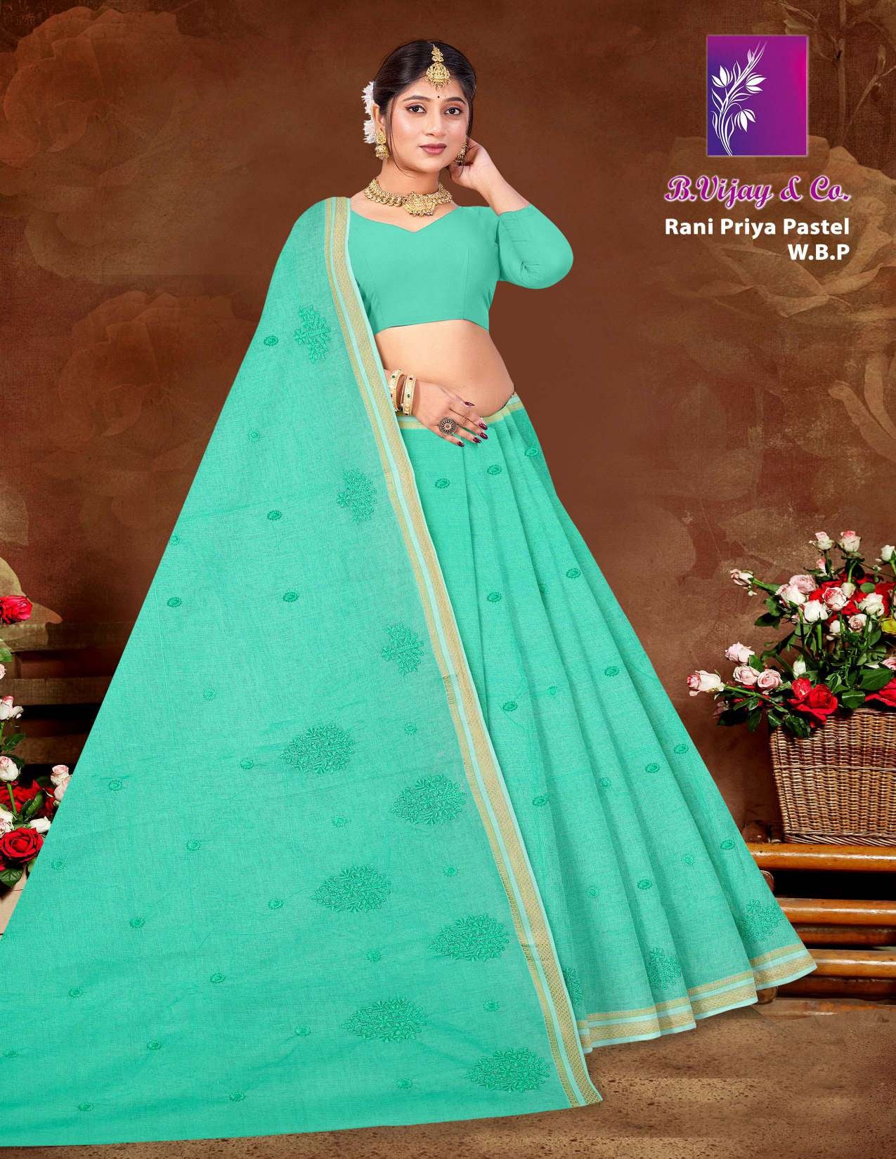 B. Vijay & Co. Rani Priya Pastel W.B.P Mustard Yellow Printed Cotton Saree – 8 Pcs Set-M.R. Saree Emporium