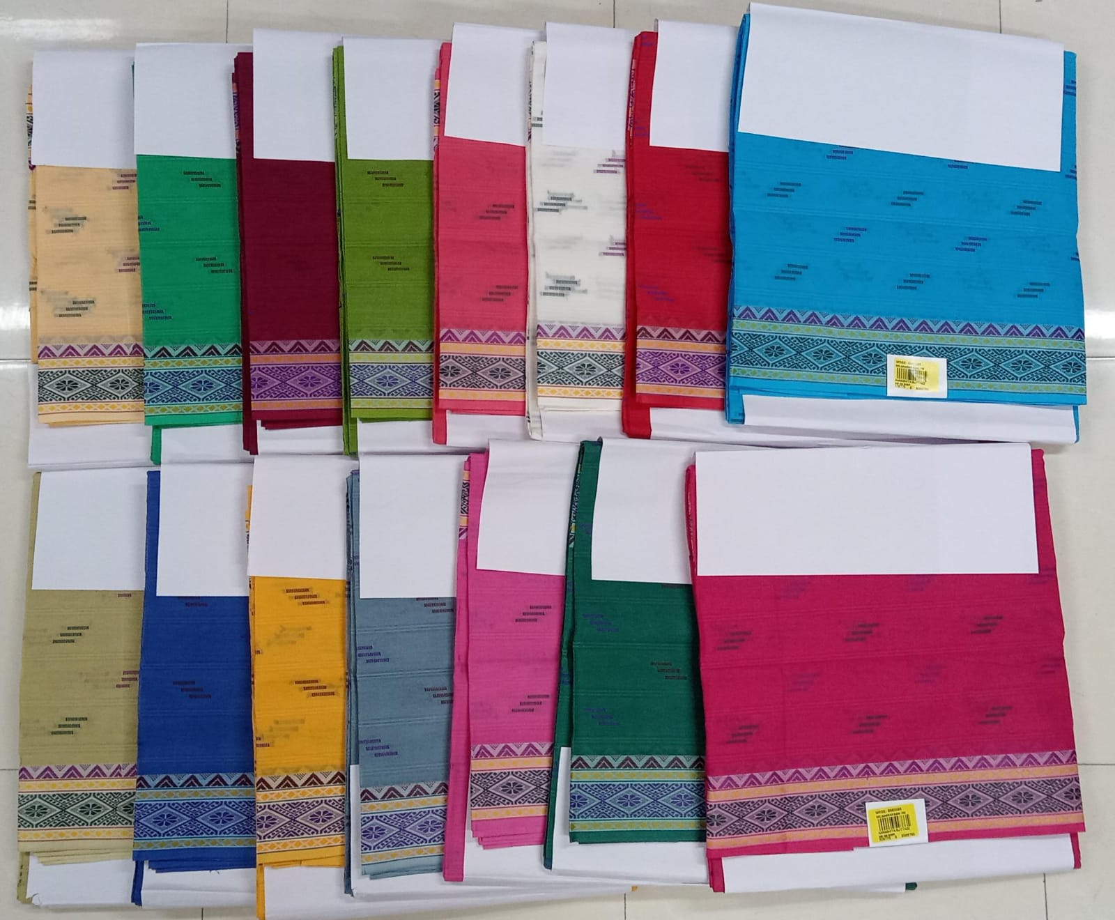 Rashita Butta Cotton Saree with Contrast Woven Border – 15 Pcs Set -M.R. Saree Emporium