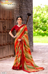 Krishnaleela Riyasat Fancy Fabrics Printed Saree with Designer Border - 8 PCS Set