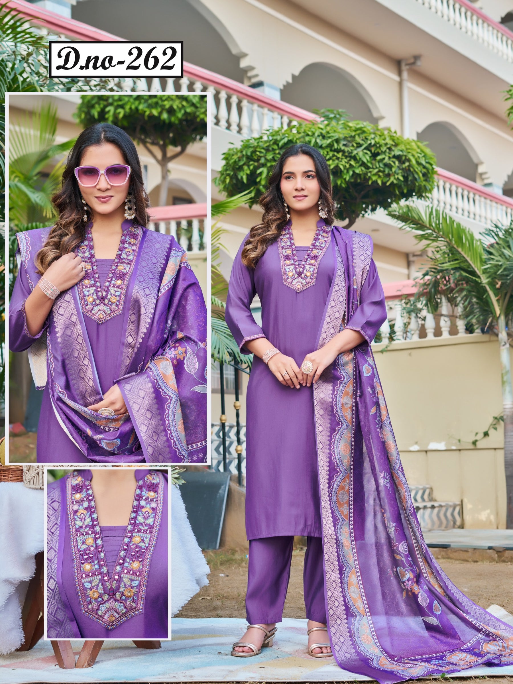 Roman Silk Embroidered Kurti Pant Dupatta Set - Designer Ethnic 4 Pc Set - M.R. Saree Emporium