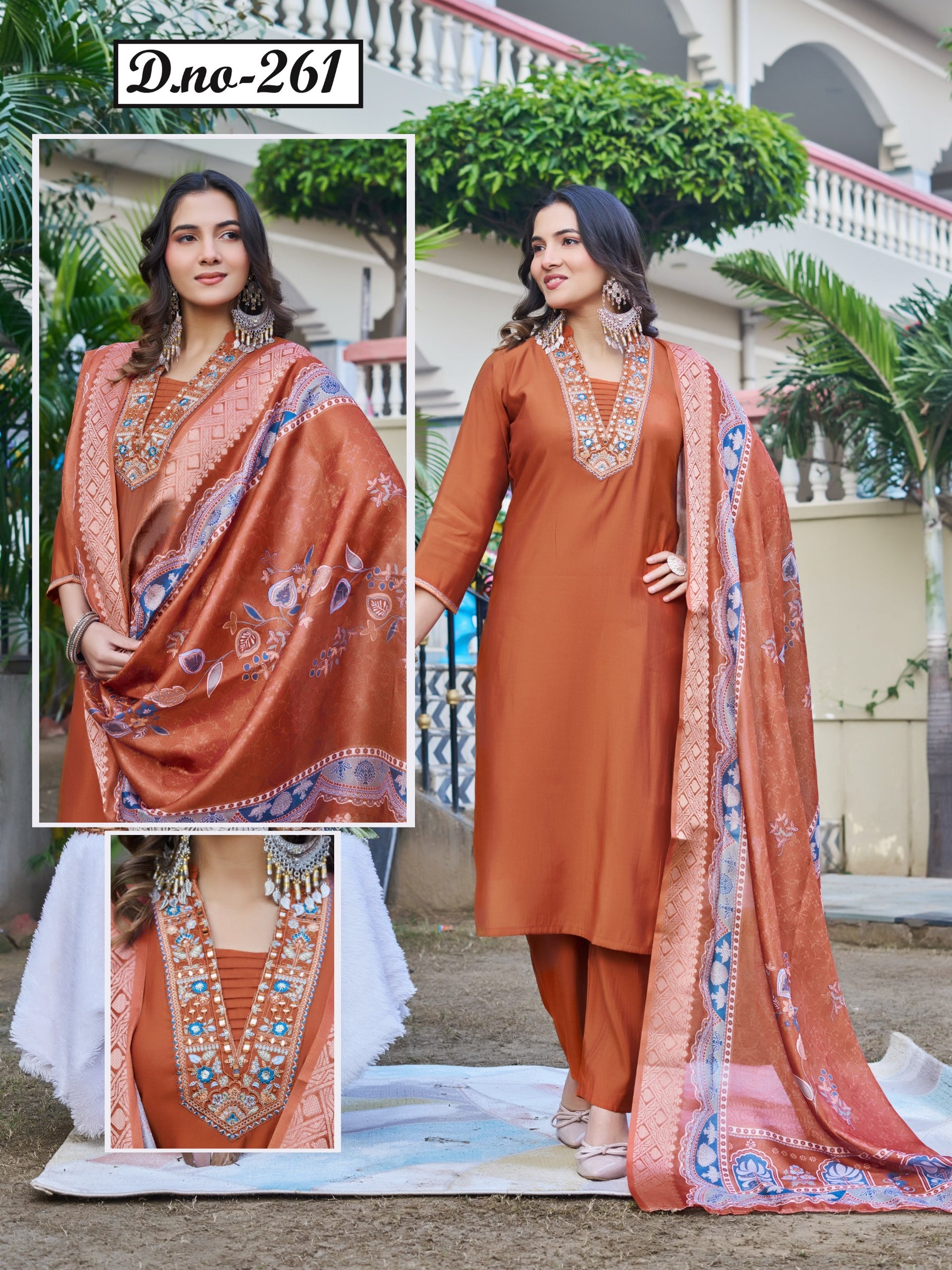 Roman Silk Embroidered Kurti Pant Dupatta Set - Designer Ethnic 4 Pc Set - M.R. Saree Emporium
