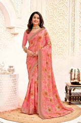 Krishnaleela Roohani-4 Fancy Fabrics Printed Saree with Designer Border - 8 PCS Set