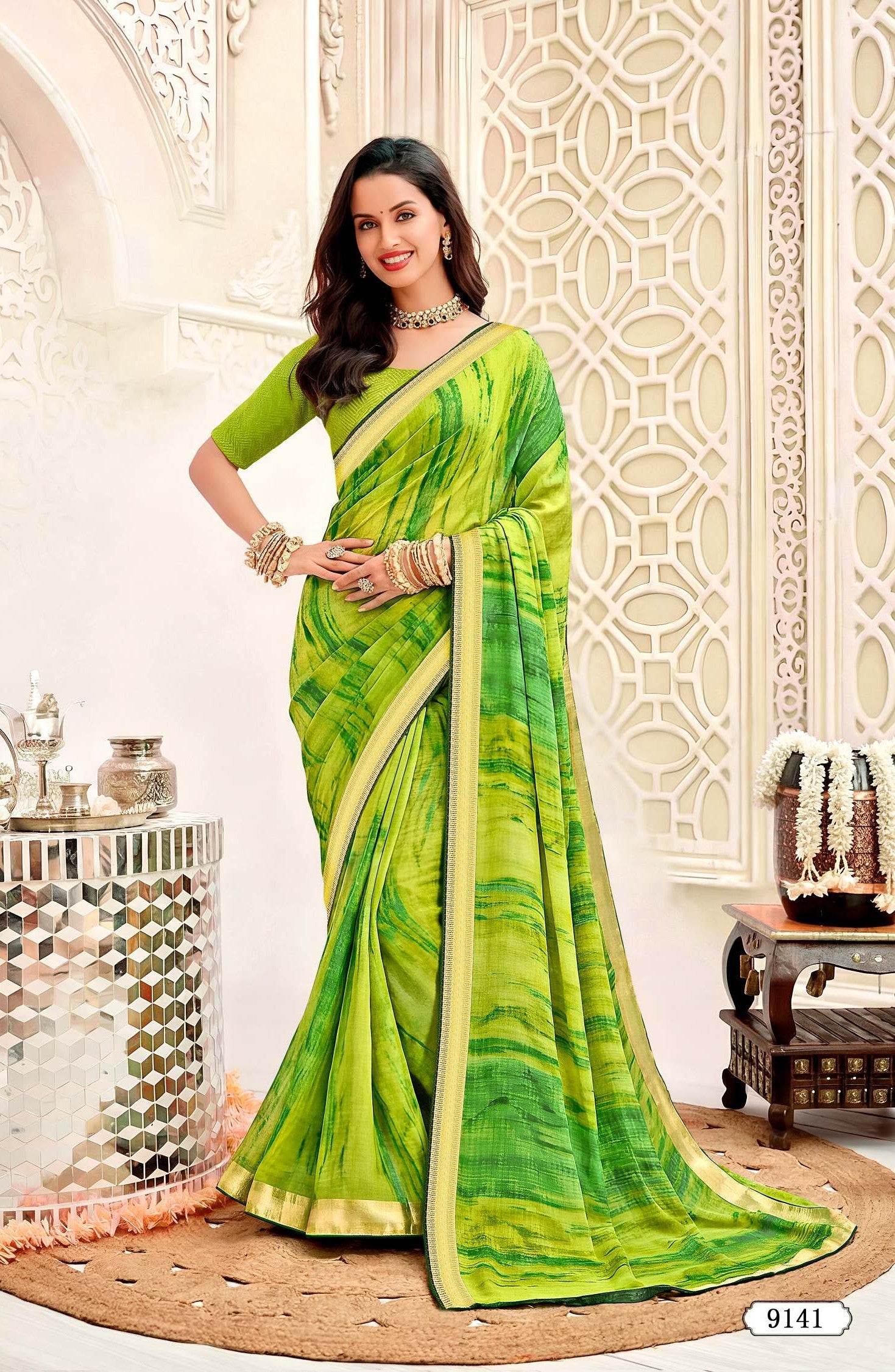 Krishnaleela Roohani-4 Fancy Fabrics Printed Saree with Designer Border - 8 PCS Set