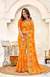 Krishnaleela Roohani-4 Fancy Fabrics Printed Saree with Designer Border - 8 PCS Set