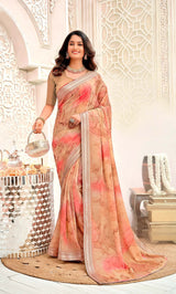 Krishnaleela Roohani-4 Fancy Fabrics Printed Saree with Designer Border - 8 PCS Set