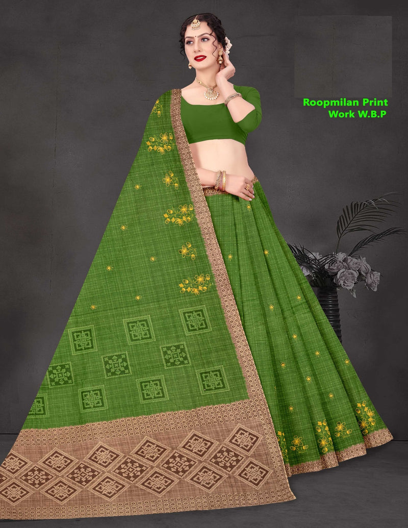 Roopmilan Pure Cotton Print Work Saree – 8 Pcs Set M.R. Saree Emporium
