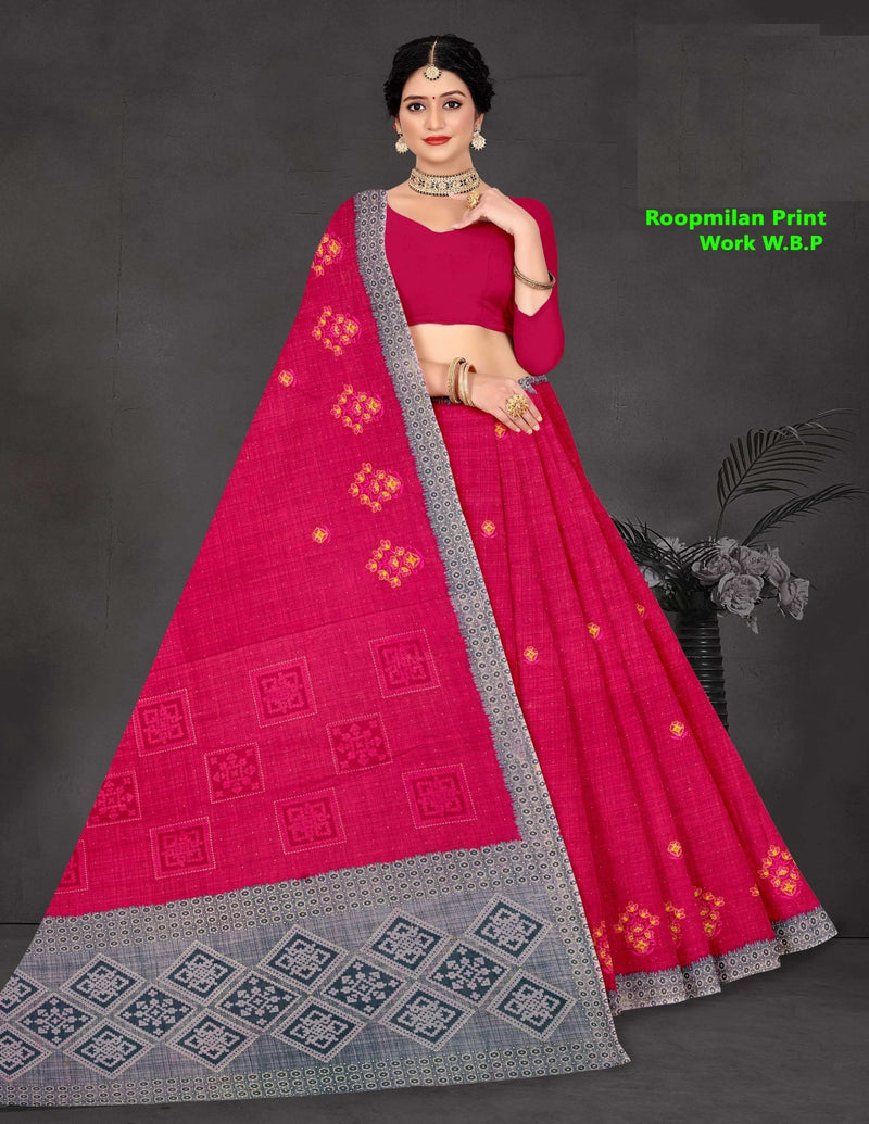 Roopmilan Pure Cotton Print Work Saree – 8 Pcs Set M.R. Saree Emporium