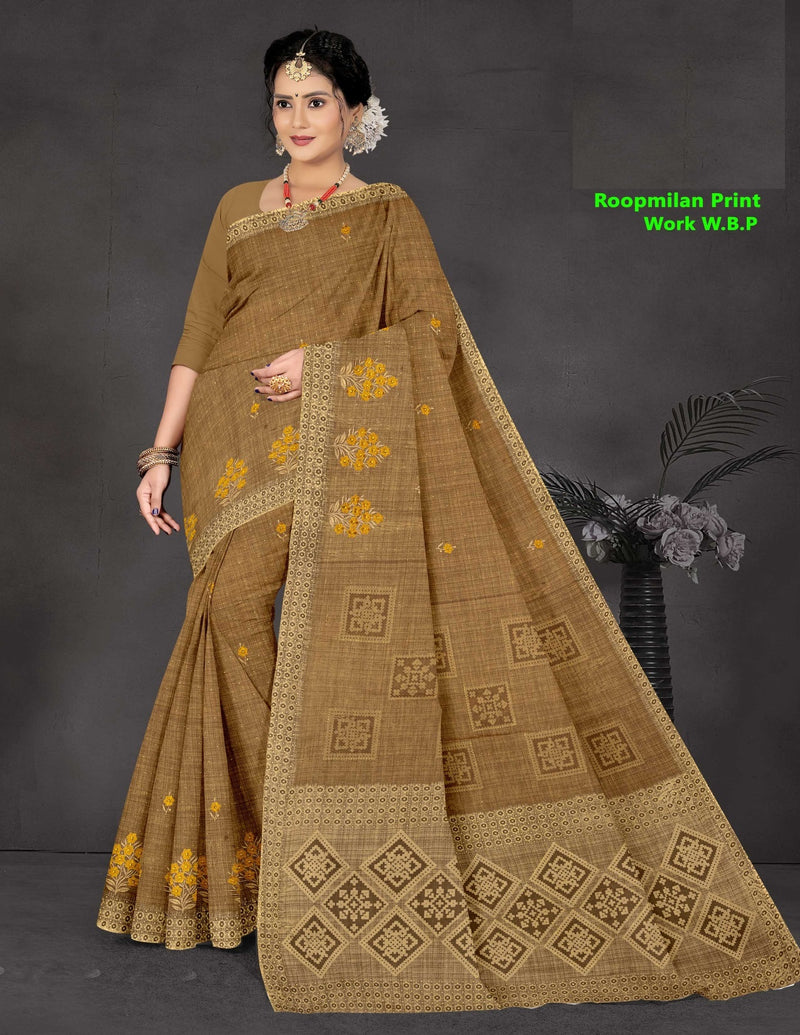 Roopmilan Pure Cotton Print Work Saree – 8 Pcs Set M.R. Saree Emporium