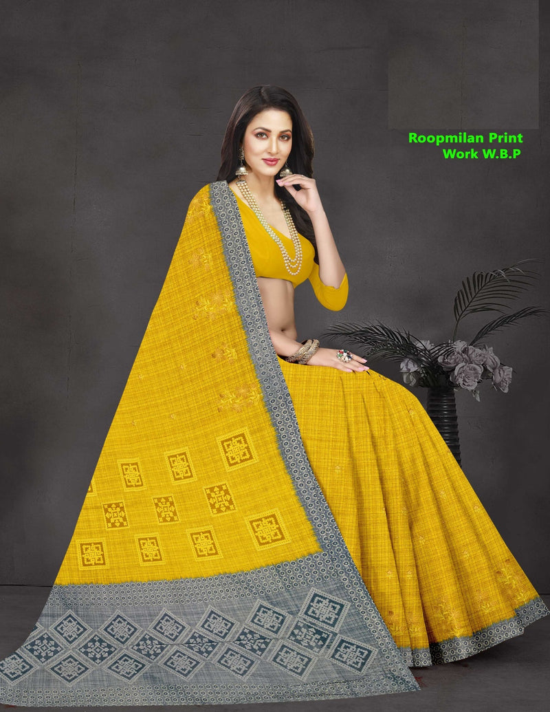 Roopmilan Pure Cotton Print Work Saree – 8 Pcs Set M.R. Saree Emporium