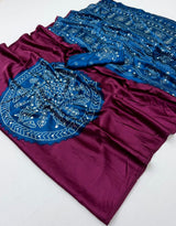 Fancy Look Series Gajji Satin Ajrakh Print Mirror Work Saree