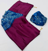 Fancy Look Series Gajji Satin Ajrakh Print Mirror Work Saree