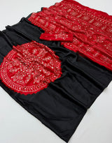 Fancy Look Series Gajji Satin Ajrakh Print Mirror Work Saree