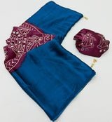Fancy Look Series Gajji Satin Ajrakh Print Mirror Work Saree