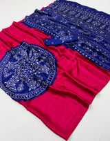 Fancy Look Series Gajji Satin Ajrakh Print Mirror Work Saree