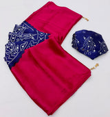 Fancy Look Series Gajji Satin Ajrakh Print Mirror Work Saree