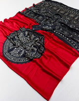Fancy Look Series Gajji Satin Ajrakh Print Mirror Work Saree