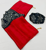 Fancy Look Series Gajji Satin Ajrakh Print Mirror Work Saree