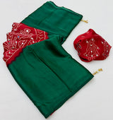 Fancy Look Series Gajji Satin Ajrakh Print Mirror Work Saree