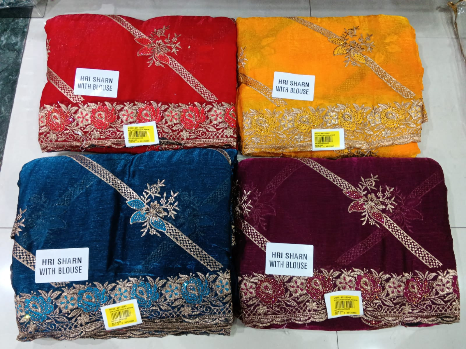 HRI Sharn Frendy Chiffon Embroidery Saree 4 Pcs Set With Blouse – Heavy Floral Border Party Wear-M.R. Saree Emporium