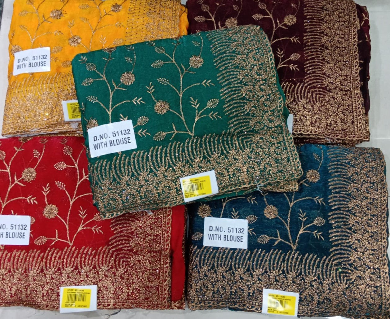 Frendy Chiffon Heavy Embroidery Saree 5 Pcs Set With Blouse – Rich Golden Border Wedding Wear-M.R. Saree Emporium