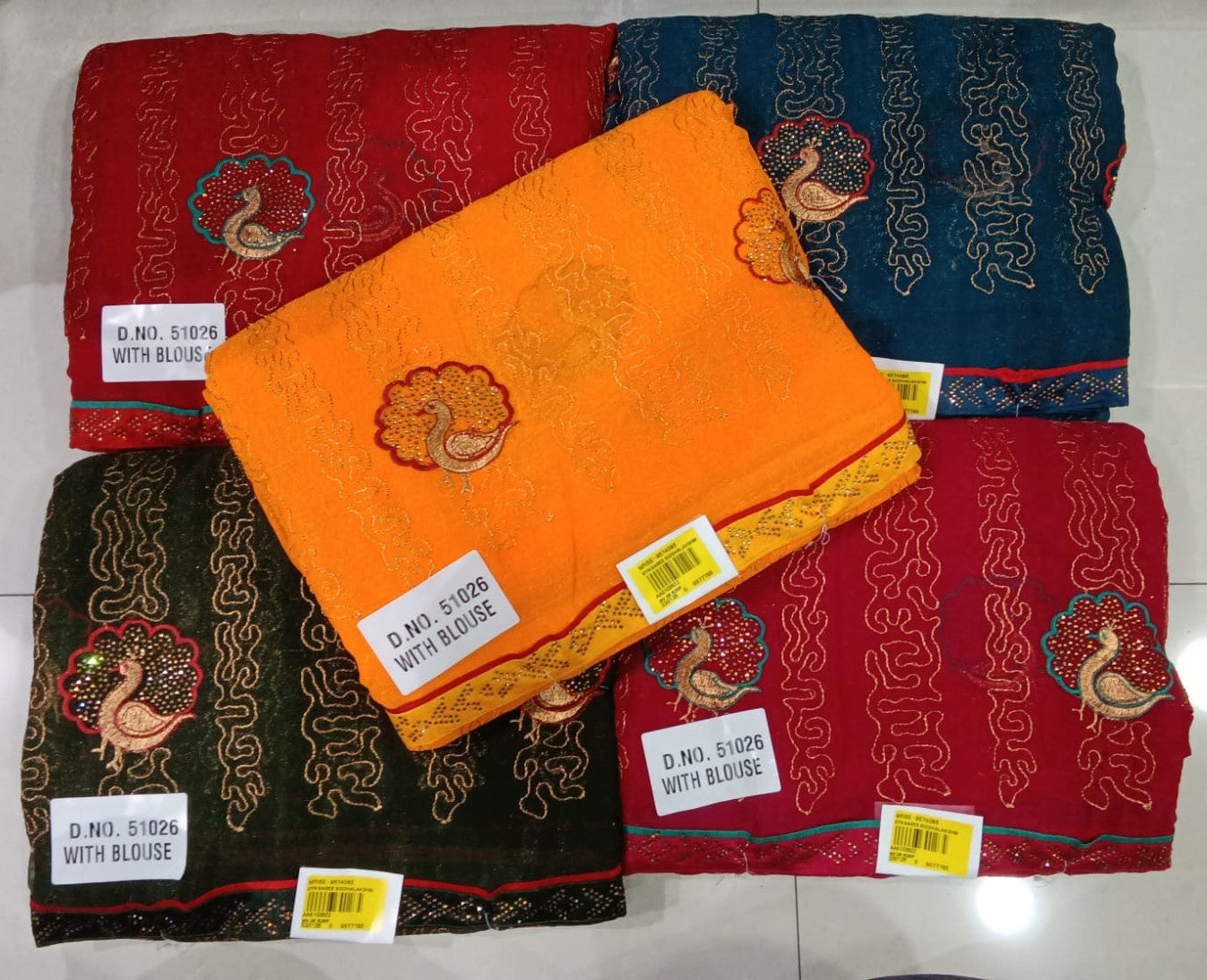 Frendy Chiffon Peacock Embroidery Saree 5 Pcs Set With Blouse – Designer Party Wear-M.R. Saree Emporium