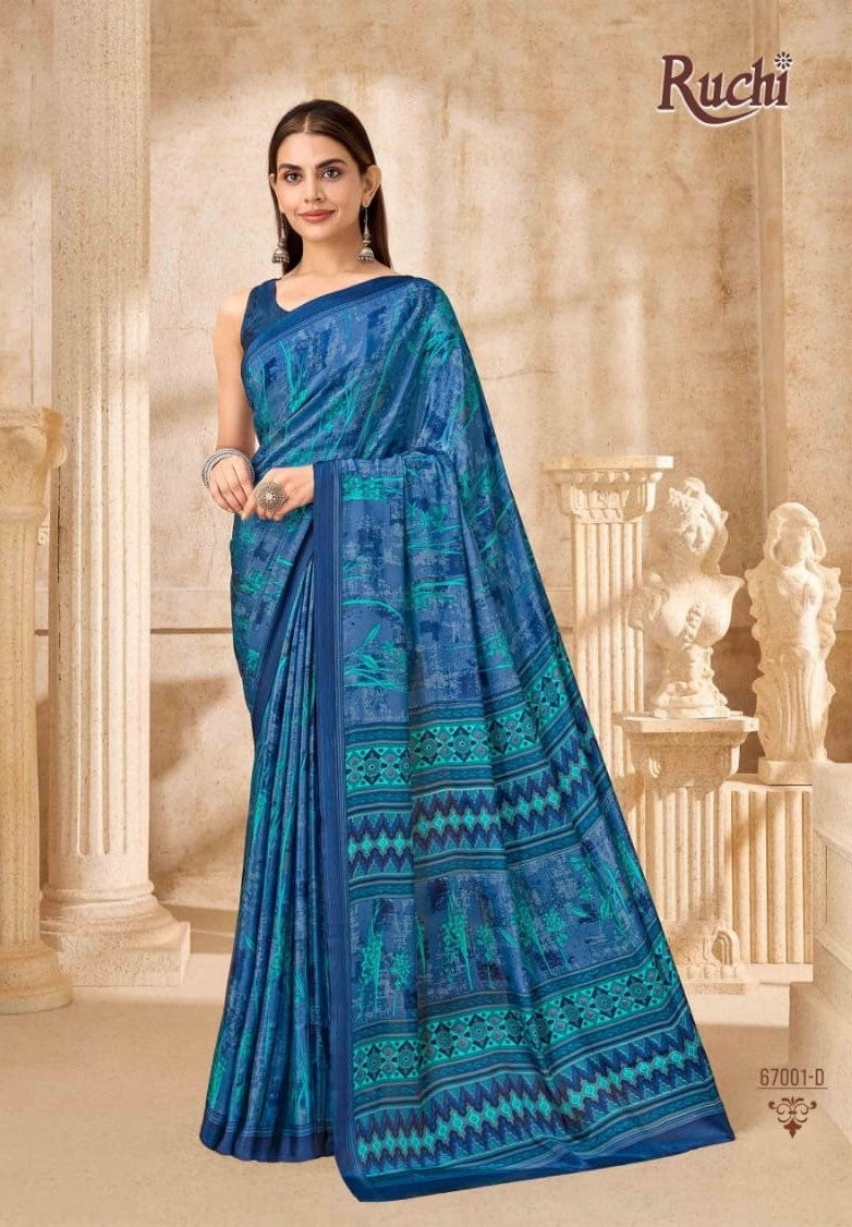 Ruchi Vedanta Silk-54 Silk Crepe Saree - Unique Print Designer Collection