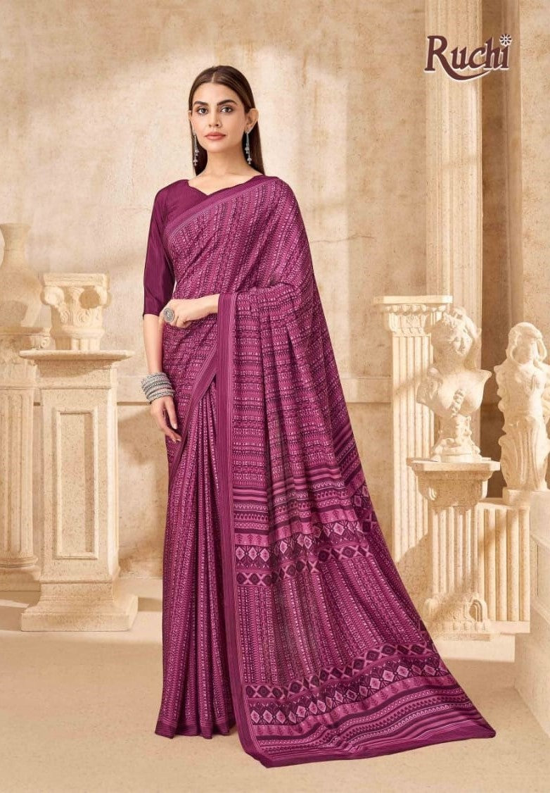 Ruchi Vedanta Silk-54 Silk Crepe Saree - Unique Print Designer Collection