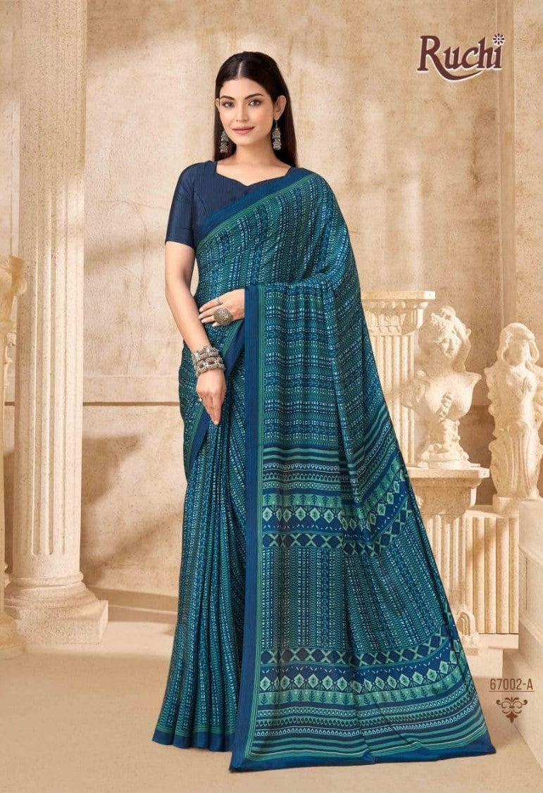Ruchi Vedanta Silk-54 Silk Crepe Saree - Unique Print Designer Collection