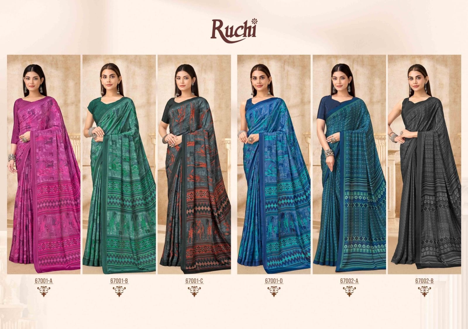 Ruchi Vedanta Silk-54 Silk Crepe Saree - Unique Print Designer Collection