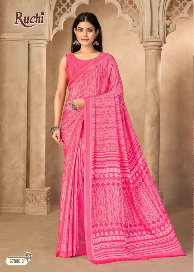 Ruchi Vedanta Silk-55 Silk Crepe Printed Saree - 12 PCS Set