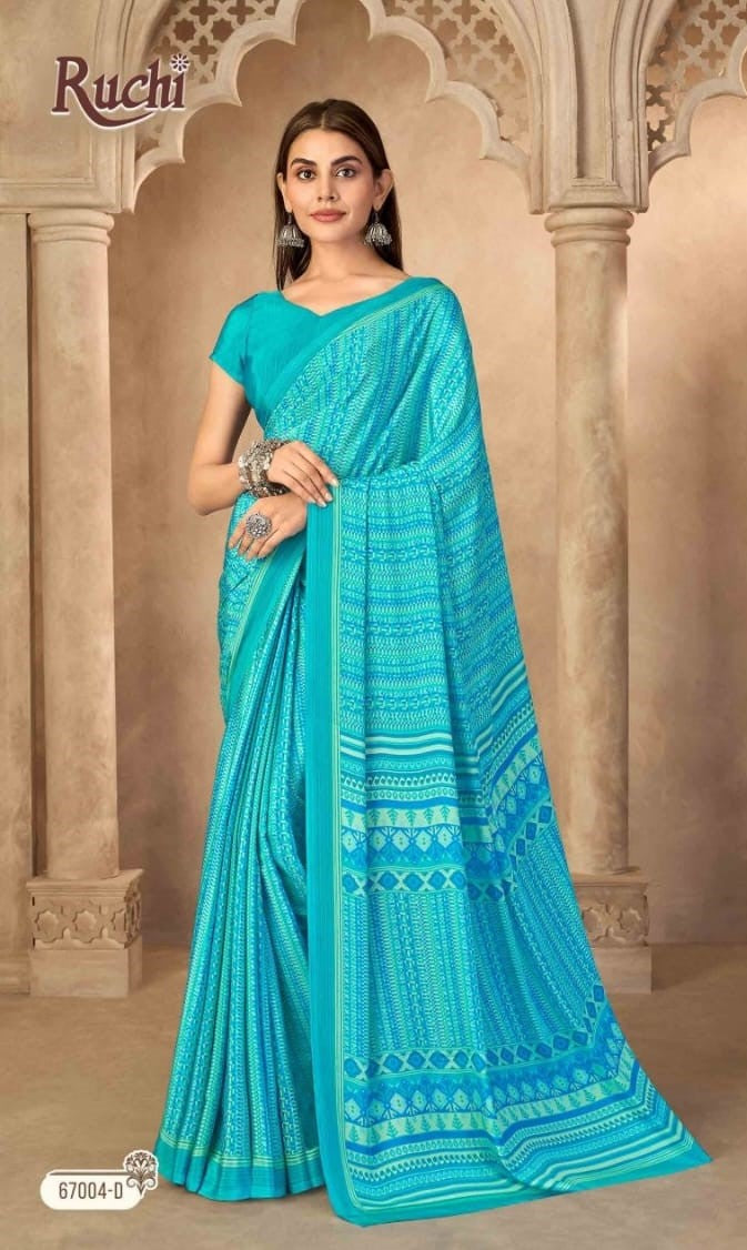Ruchi Vedanta Silk-55 Silk Crepe Printed Saree - 12 PCS Set
