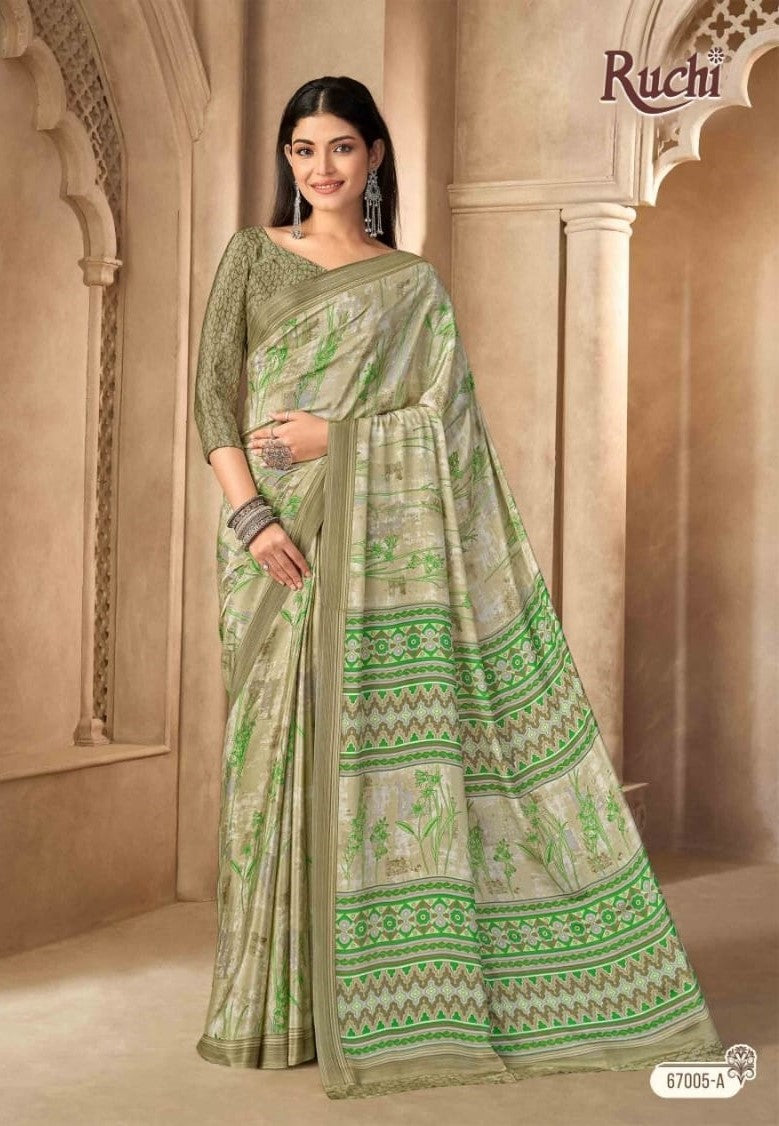 Ruchi Vedanta Silk-55 Silk Crepe Printed Saree - 12 PCS Set