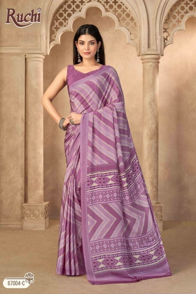 Ruchi Vedanta Silk-55 Silk Crepe Printed Saree - 12 PCS Set