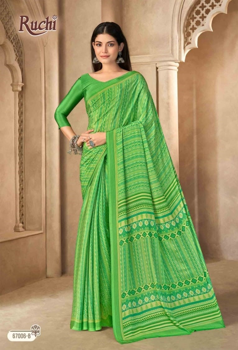 Ruchi Vedanta Silk-55 Silk Crepe Printed Saree - 12 PCS Set