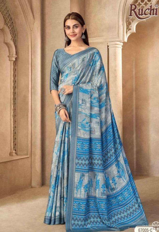 Premium Silk Crepe Printed Saree with Unique Designer Print