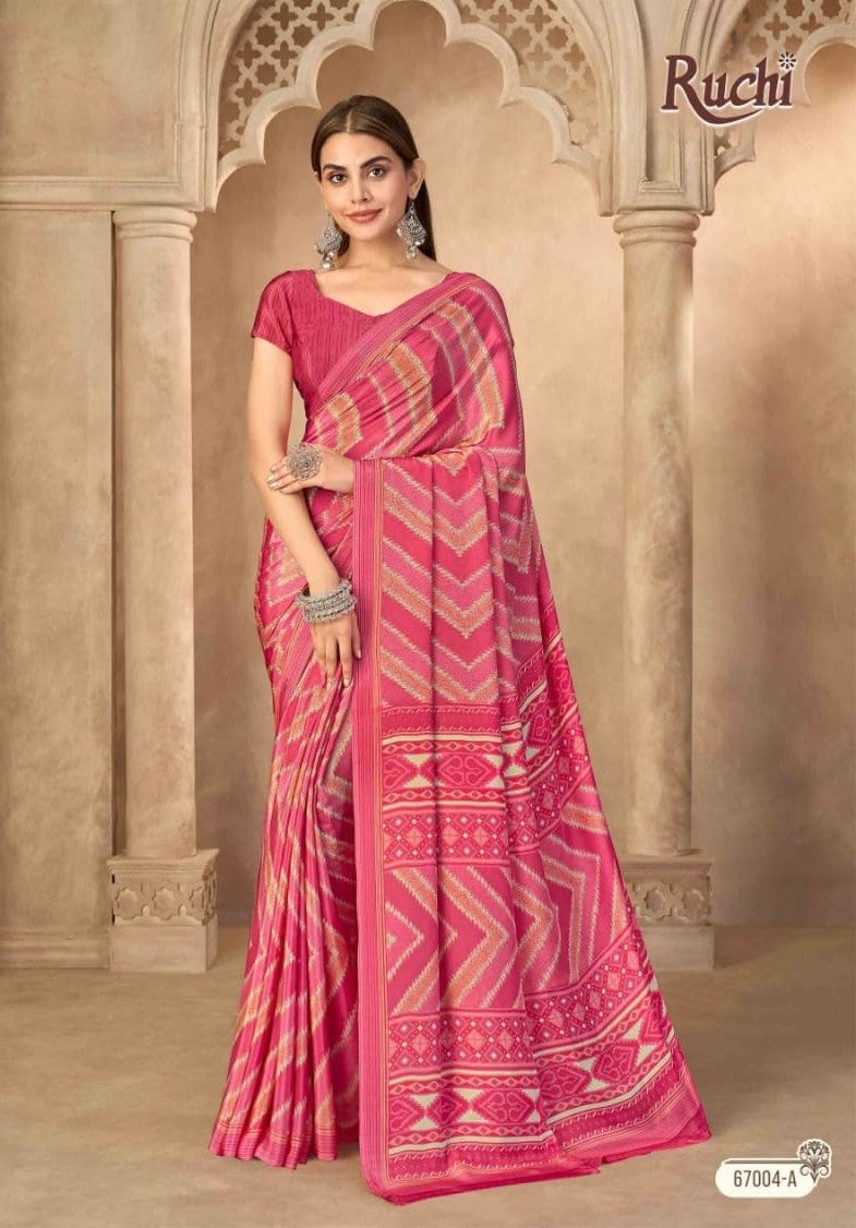 Ruchi Vedanta Silk-55 Silk Crepe Printed Saree - 12 PCS Set