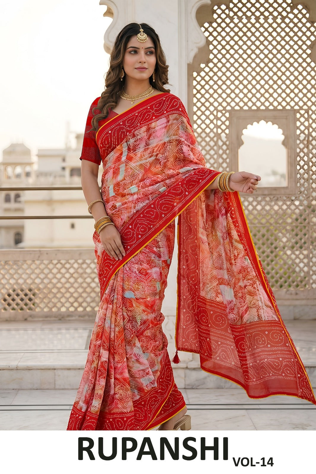 Vallabhi Rupanshi Vol-14 Moss Fabric Fancy Saree Set - Printed Designer Party Wear Sarees - 6 PCS - M.R. Saree Emporium