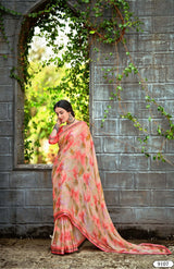 Krishnaleela Rutvi Fancy Fabrics Floral Printed Saree with Designer Border - 8 PCS Set