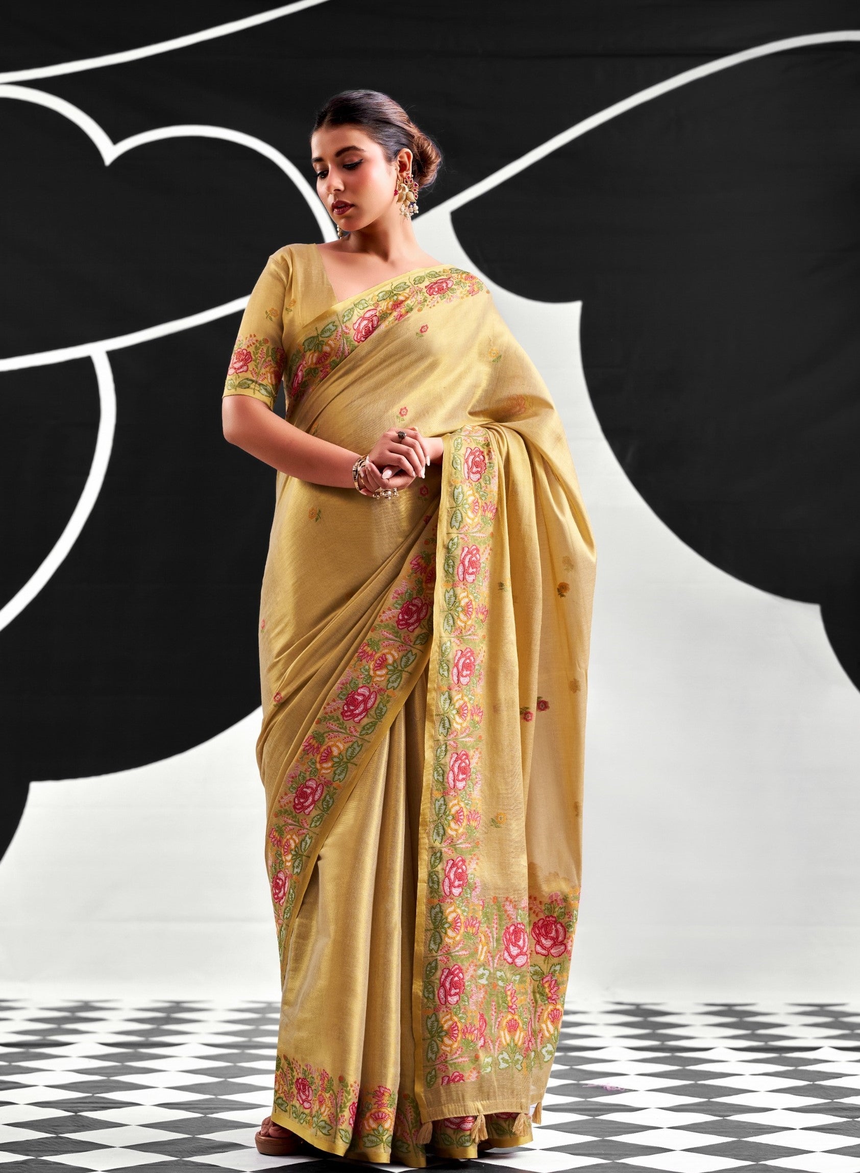 RajPath Fabrics SAFFRON Tissue Silk Saree - 6 PCS Wholesale Set