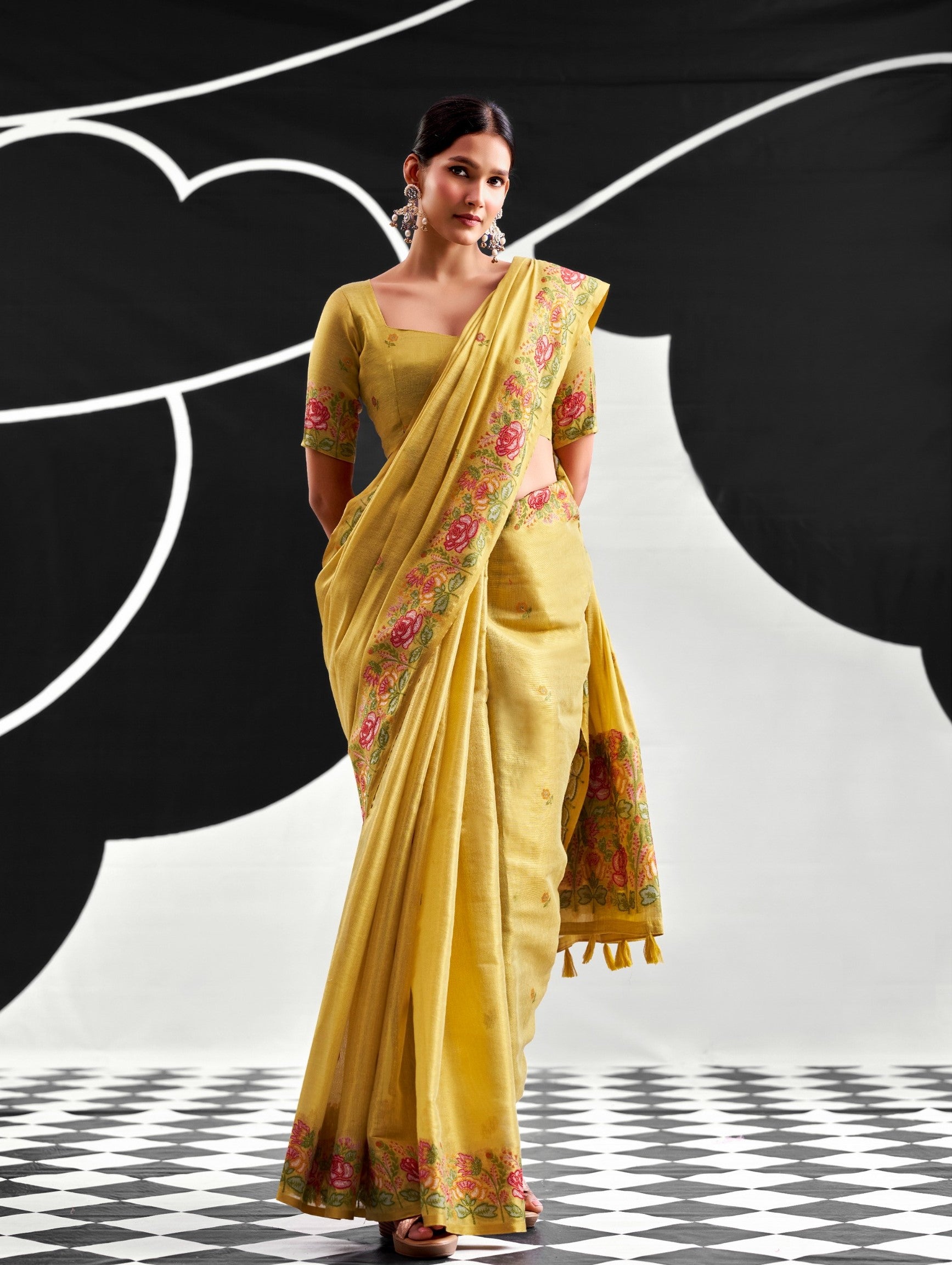 RajPath Fabrics SAFFRON Tissue Silk Saree - 6 PCS Wholesale Set