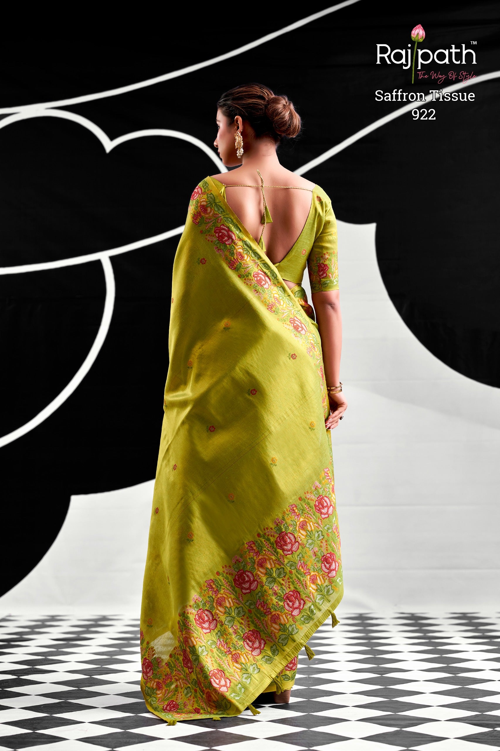 RajPath Fabrics SAFFRON Tissue Silk Saree - 6 PCS Wholesale Set