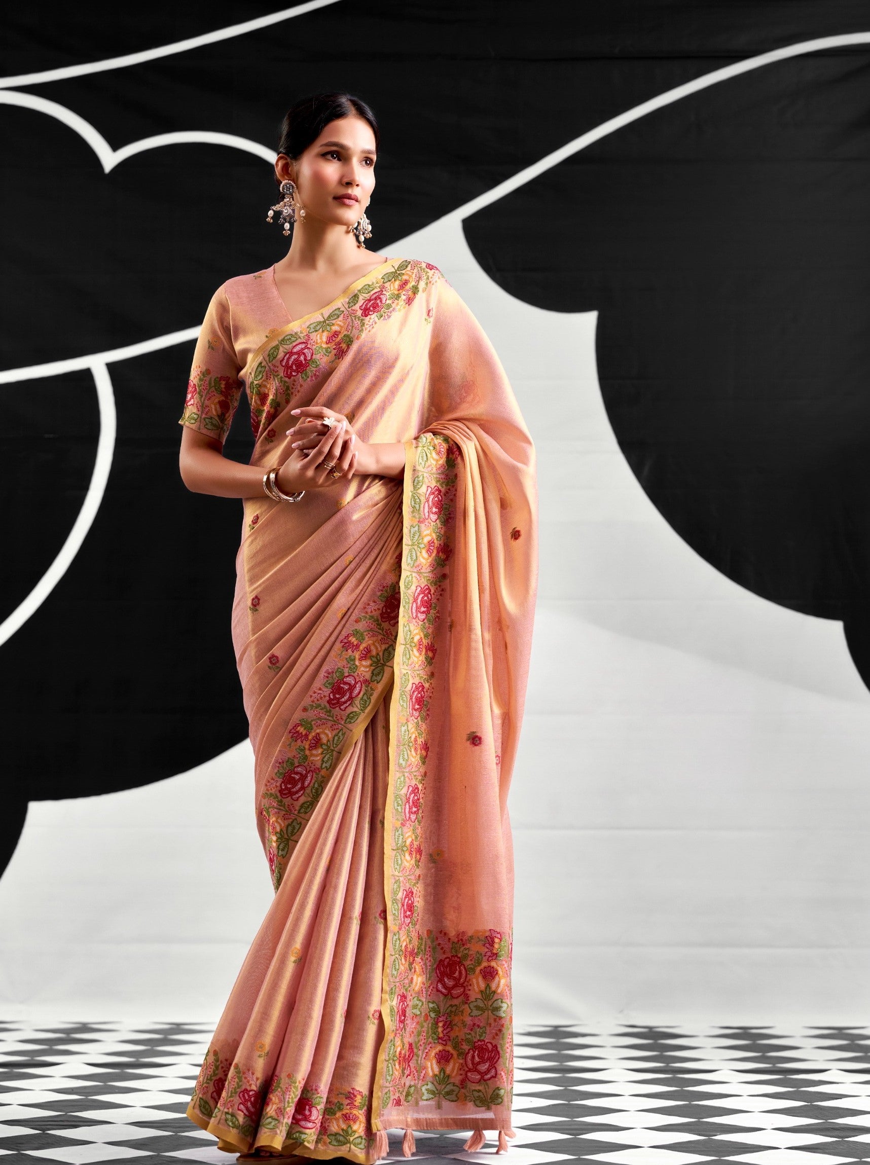 RajPath Fabrics SAFFRON Tissue Silk Saree - 6 PCS Wholesale Set