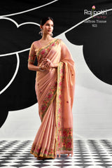 RajPath Fabrics SAFFRON Tissue Silk Saree - 6 PCS Wholesale Set