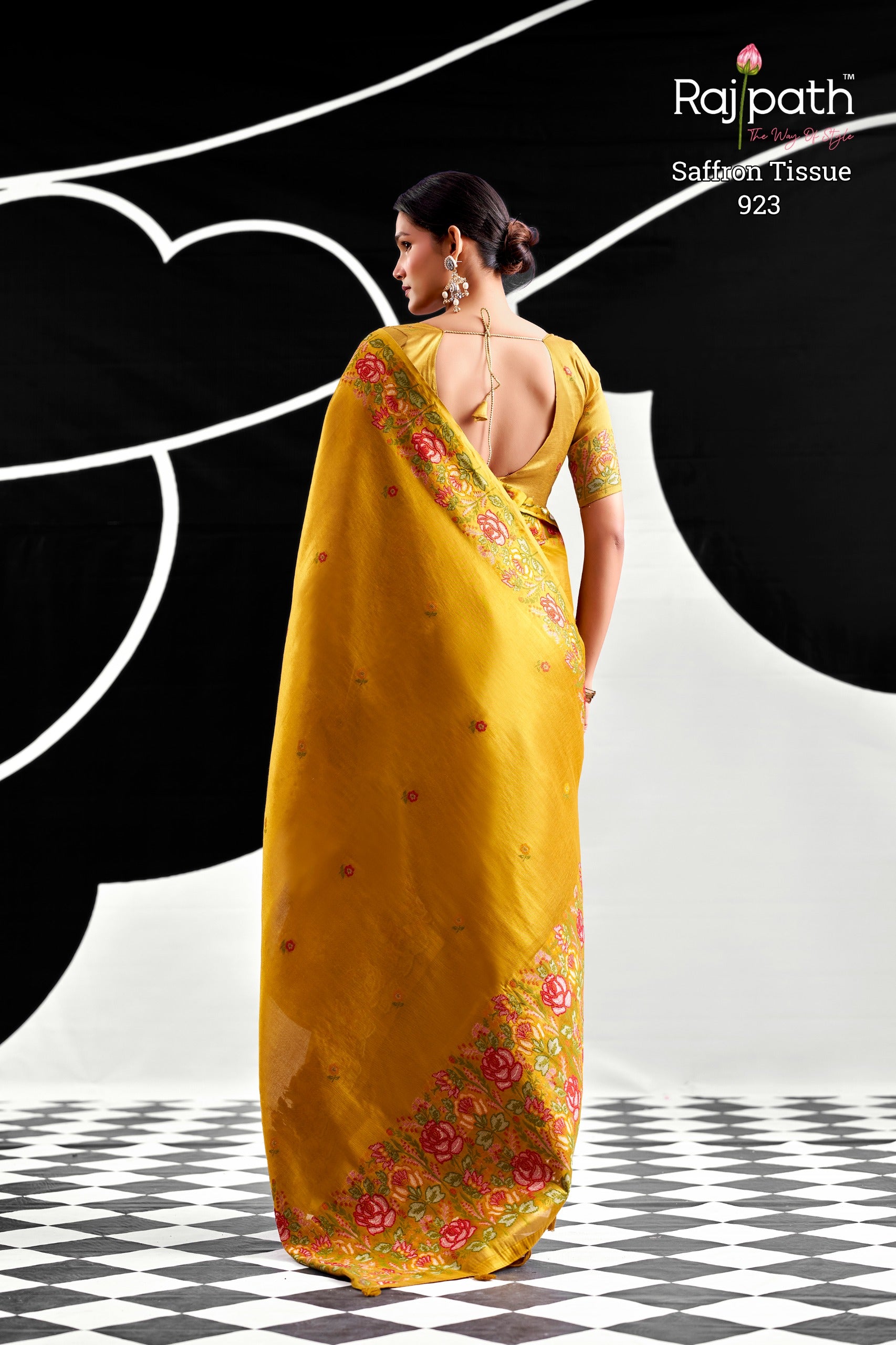 RajPath Fabrics SAFFRON Tissue Silk Saree - 6 PCS Wholesale Set