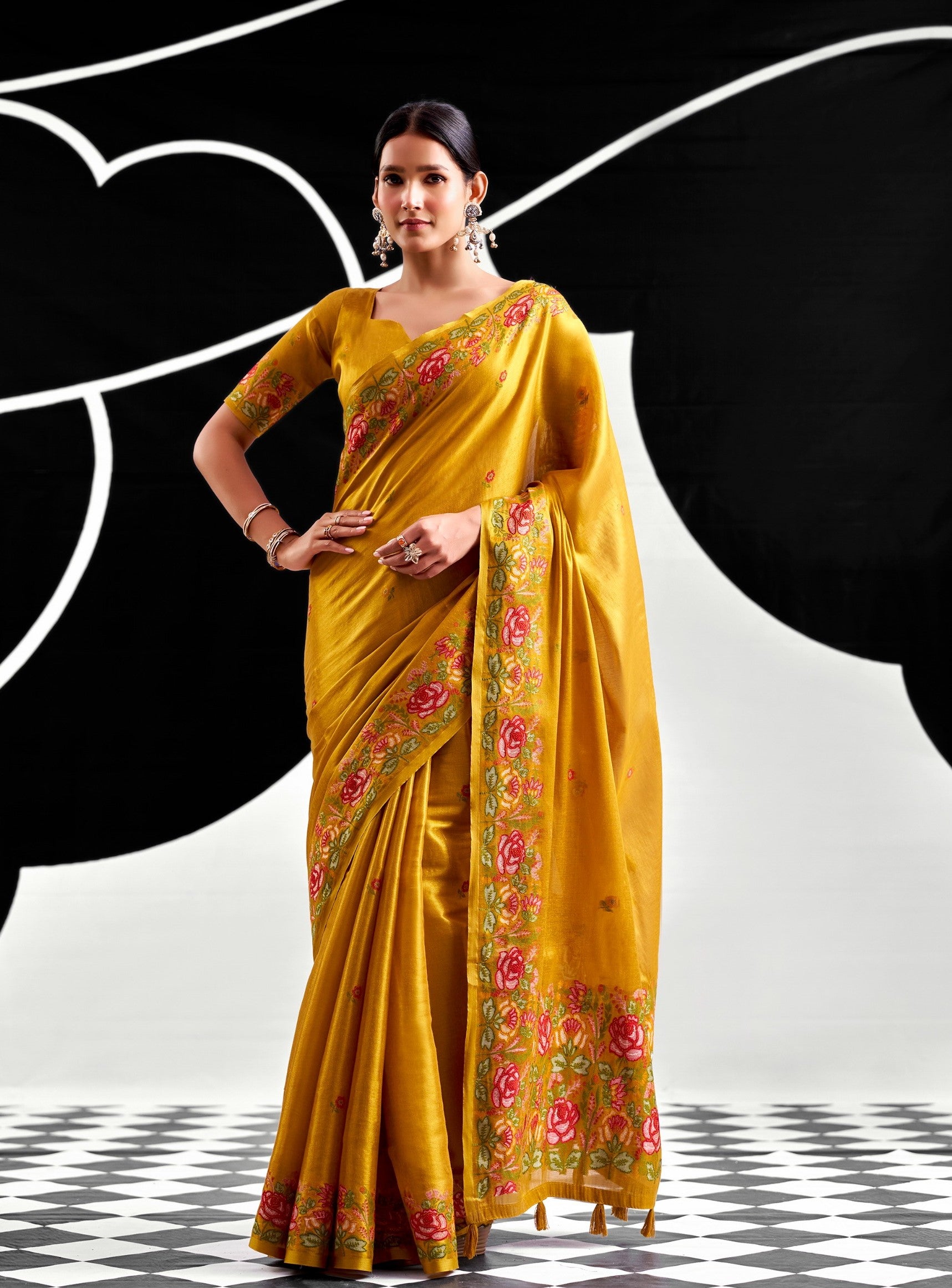 RajPath Fabrics SAFFRON Tissue Silk Saree - 6 PCS Wholesale Set