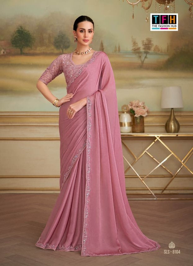 TFH SLS-8104 Dusty Rose Fancy Fabric Party Wear Saree