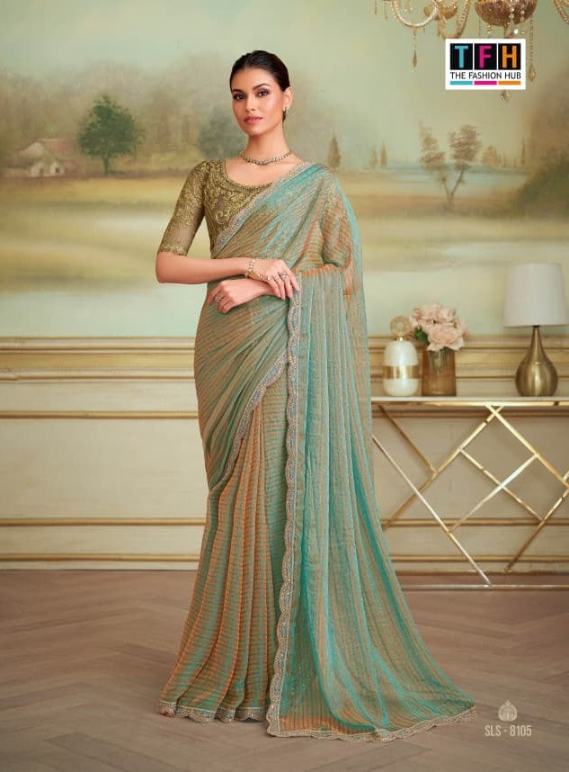 TFH SLS-8105 Sea Green Fancy Fabric Party Wear Saree
